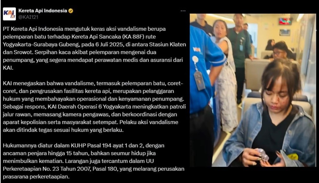 PT KAI Serukan Kesadaran dan Penegakan Hukum Setelah Insiden Vandalisme