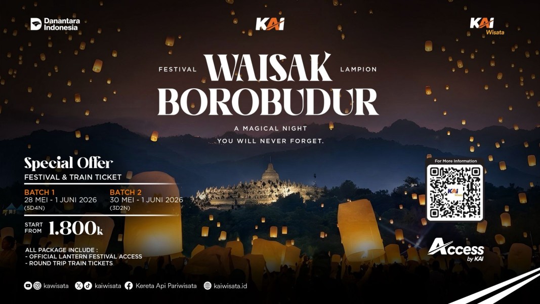 KAI Wisata Hadirkan Paket Spesial Festival Waisak Borobudur 2026, Perpaduan Perjalanan Nyaman dan Pengalaman Spiritual Tak Terlupakan