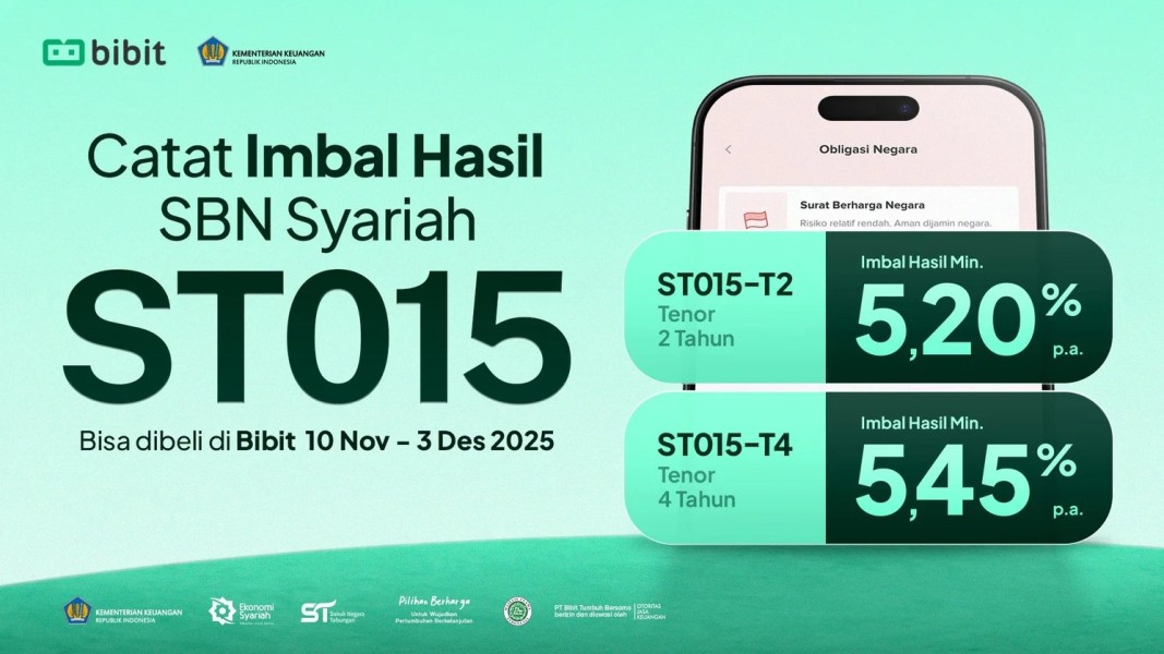 Pemerintah Tawarkan Sukuk Tabungan ST015 Online, Kupon Minimal 5,20–5,45 Persen