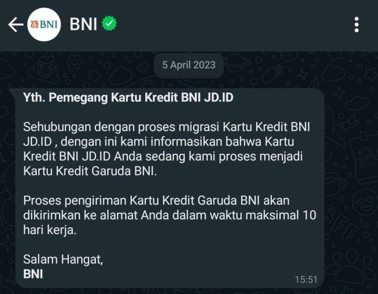 Apresiasi Nasabah atas Respons Cepat Bank BNI KCU Klaten dalam Menangani Kendala Pengiriman Kartu Debit