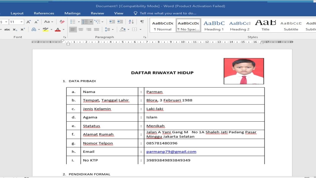 Ragam Contoh Daftar Riwayat Hidup Word dan Formatnya