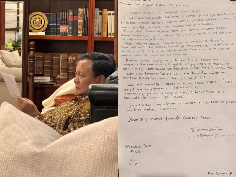 Prabowo Subianto Dibuat Haru Surat Siswa Sekolah Rakyat
