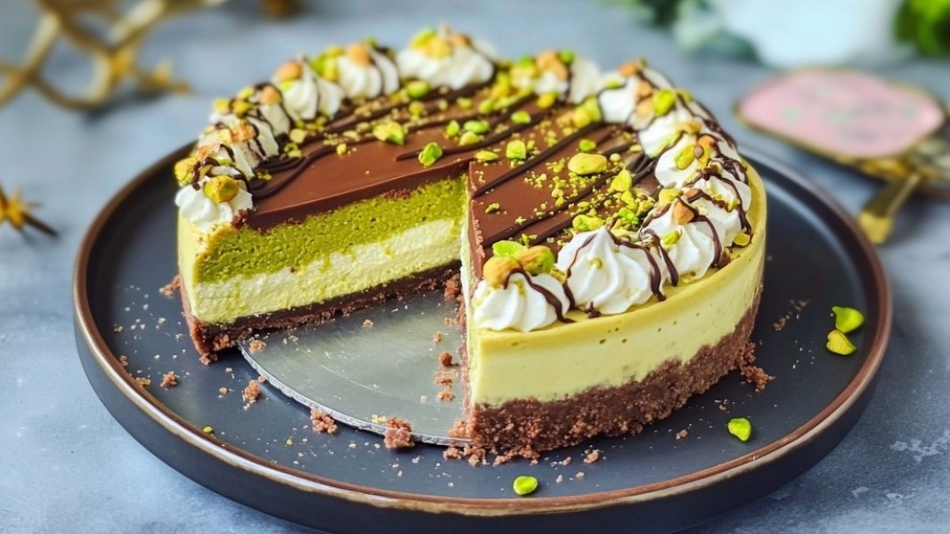 Resep Dubai Chocolate Unbaked Cheesecake Tanpa Oven Viral dengan Pistachio dan Kunafa Super Premium