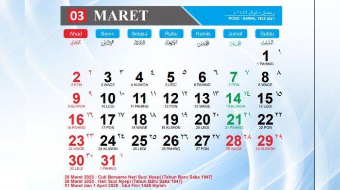 Kalender Maret 2025 dan Weton Senin Wage: Menggali Tradisi Jawa di Tanggal 3 Maret 2025