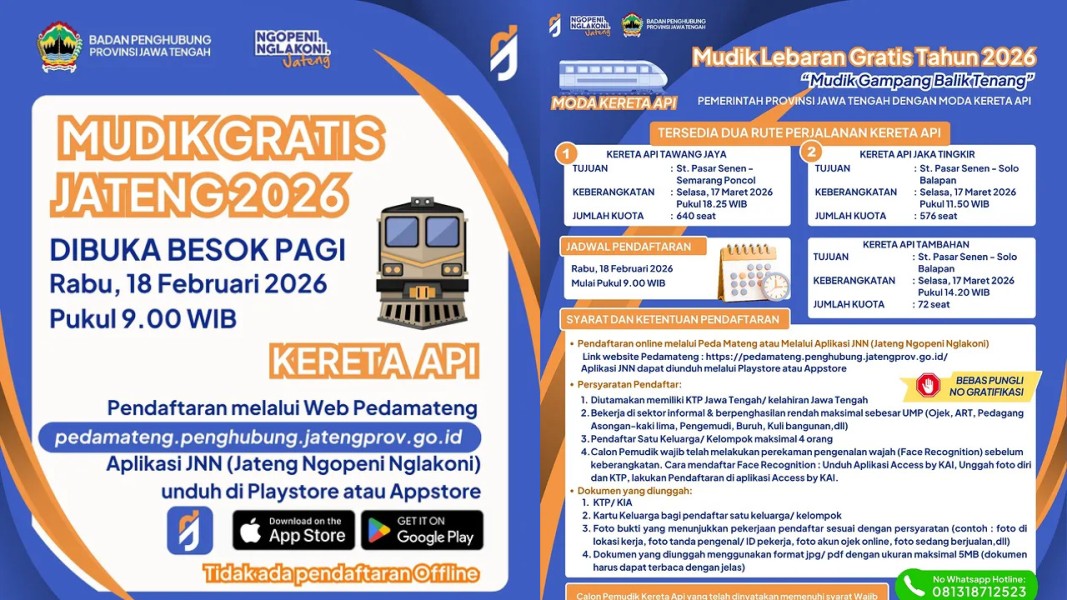 Jadwal dan Cara Daftar Mudik Gratis Jateng 2026 Kereta Api, Cek Link Resminya di Sini