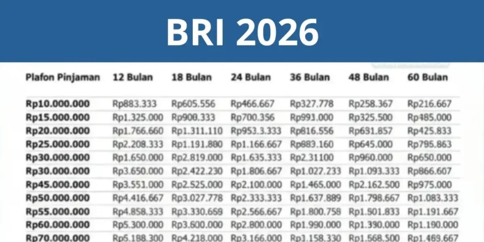 Simak Tabel KUR BRI 2026 Cicilan Bulanan Dengan Mudah
