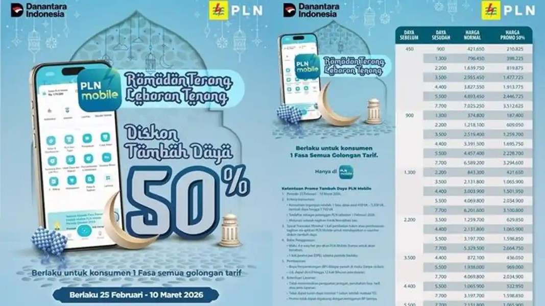 PLN Hadirkan Promo Tambah Daya Listrik 50 Persen Untuk Ramadan dan Lebaran 2026